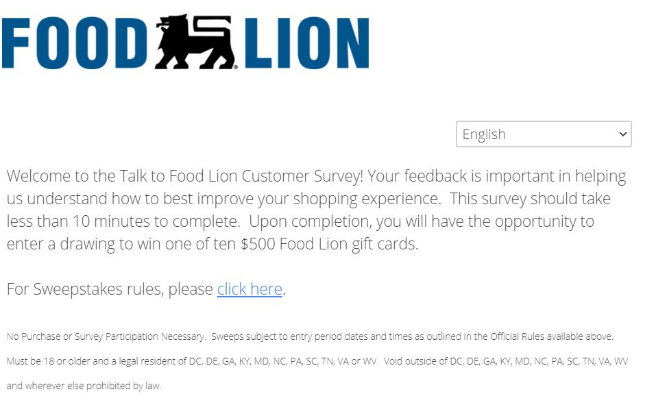 Talk To Food Lion Online Survey