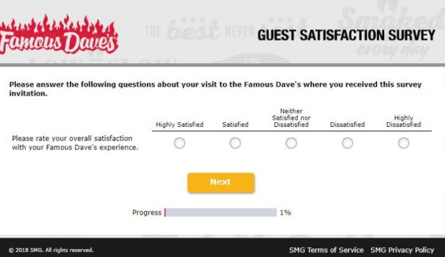 Famous Dave's Experience survey