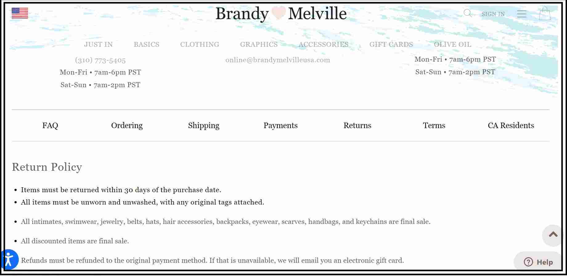 Brandy Melville Return Policy